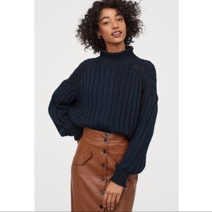 H&M Rib-Knit Turtleneck Sweater - Indigo